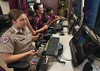 Texas A&M students in class using computers.
